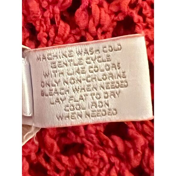 CHICOS Women's Size 1 Med Red Coral 3/4 SLV Crochet Knit Cotton Pullover Sweater - Picture 4 of 4
